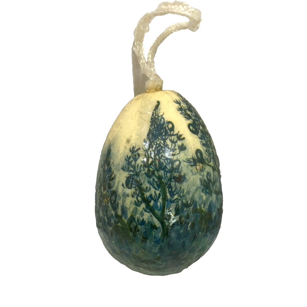 Vintage Easter Egg Texas Bluebonnet Ornament Lacquer Paper Mache Hand Painted 3i